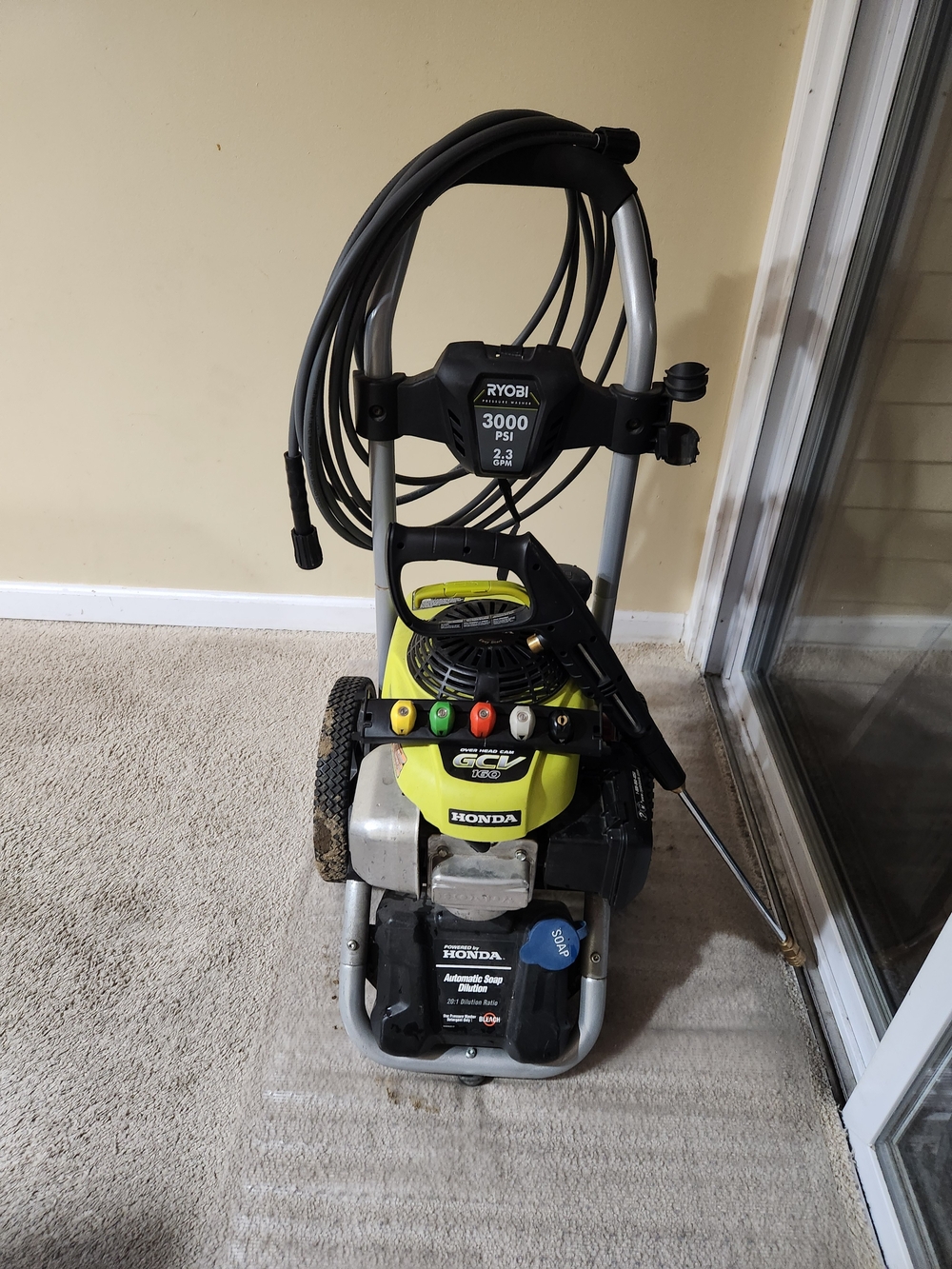 Ryobi Honda 3000 PSI Pressure Washer in Yellow and Black Used. Works Great.